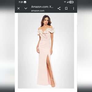 Xscape - Chic Off Shoulder Ruffle Dress in Blush - Size 6 NWT